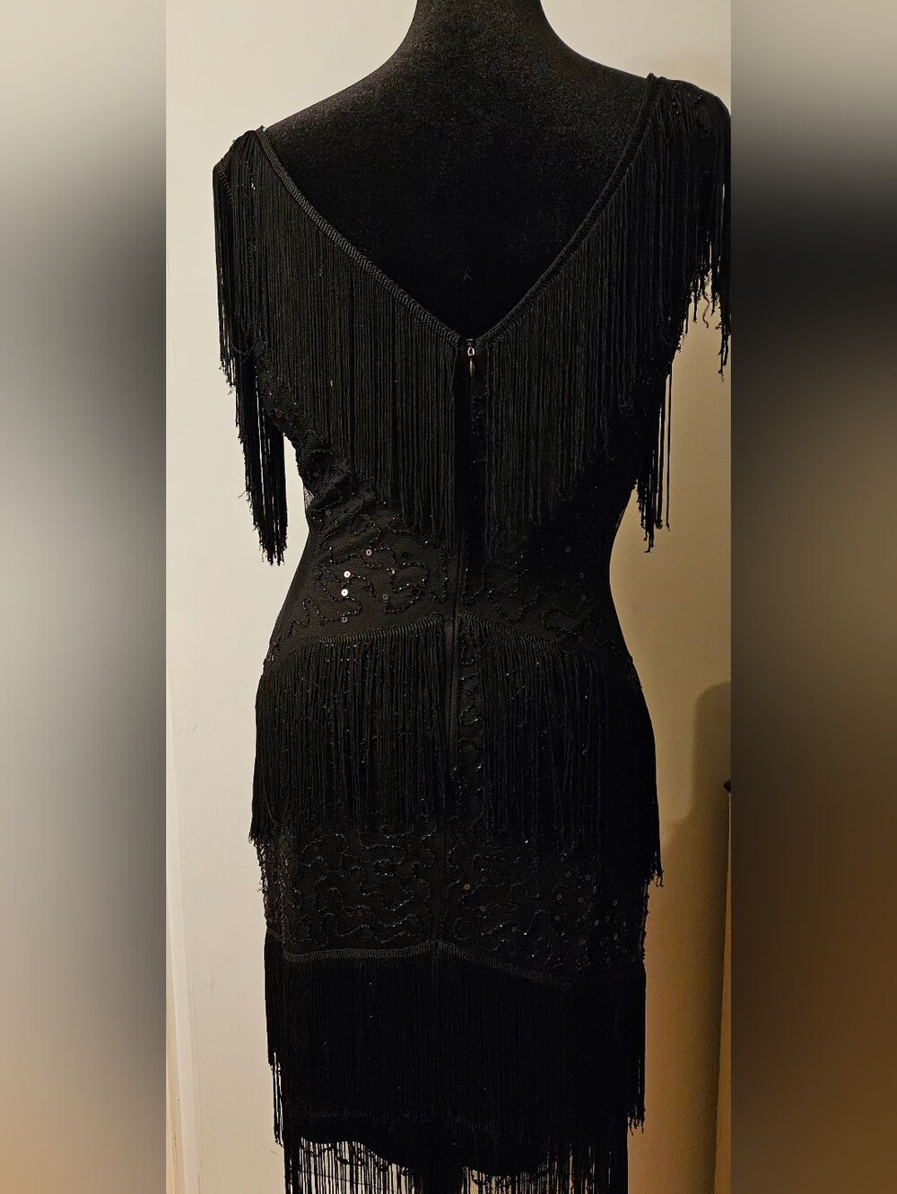 Black Backless Fringe Evening Dress - Picture 2 of 6